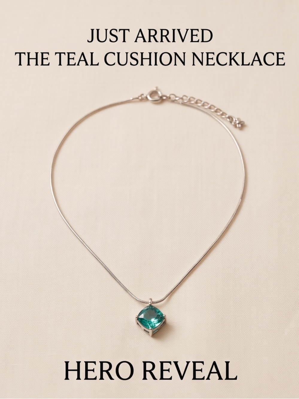 Teal Cushion Cut Pendant Necklace – Silver Snake Chain